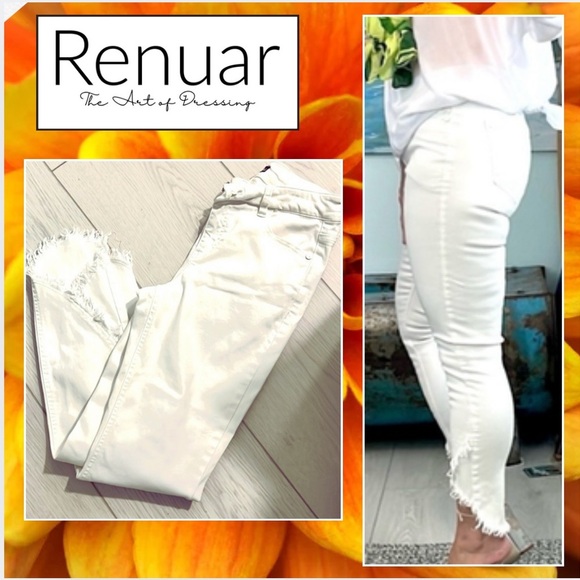Renuar,Sinfully Soft Tencel,Bright White Jeans,Stretch,Ragged Cropped Hem,Size 2 - Picture 1 of 11